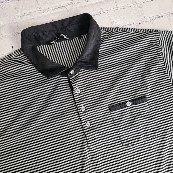 Travis Mathew Mens 2XL XXL Striped Golf Polo Shirt Black Short Sleeve Stretch - Picture 1 of 11